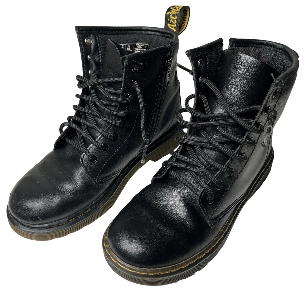 Dr. Martens Zavala J Youth Side Zip Combat Black Boots Sz 3 Kids Moto Utility